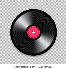 Black vinyl record on transparent background. Realistic illustration.