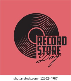 Black vinyl record store day flat concept vector illustration