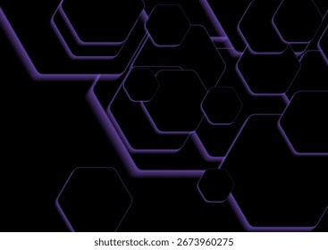 Black and violet hexagons abstract technology geometric background. Dark minimal vector design
