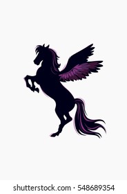 Black, violet vector flying horse