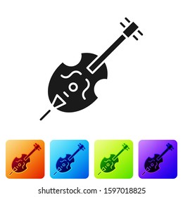 Black Violin icon isolated on white background. Musical instrument. Set icons in color square buttons. Vector Illustration
