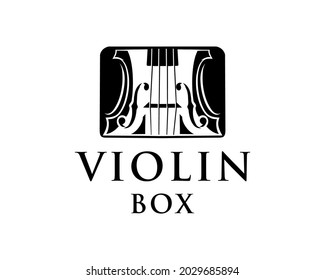 Black Violin on the Box Logo. Violin Music Logo Design template