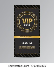  Black VIP Pass Admission Flyer Template With Golden Glittering Ring.