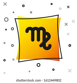 Black Virgo zodiac sign icon isolated on white background. Astrological horoscope collection. Yellow square button. Vector Illustration
