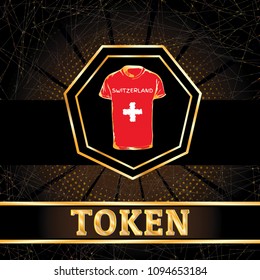 Black Virtual cryptocurrency concept with Switzerland flag. Conceptual design for investors in cryptocurrency and Blockchain Technology in Switzerland.