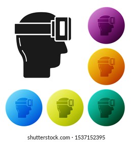 Black Virtual reality glasses icon isolated on white background. Stereoscopic 3d vr mask. Set icons colorful circle buttons. Vector Illustration