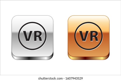 Black Virtual reality glasses icon isolated on white background. Stereoscopic 3d vr mask. Silver-gold square button. Vector Illustration