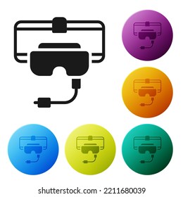 Black Virtual reality glasses icon isolated on white background. Stereoscopic 3d vr mask. Set icons in color circle buttons. Vector