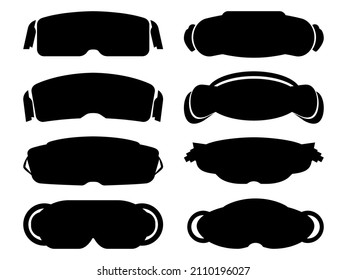 Schwarze Brille mit virtueller Realität einzeln auf weißem Hintergrund. Silhouette der virtuellen Brille. VR Headset für den Zugriff auf den Cyberspace für Banner, Poster und Werbeartikel. Vektorgrafik