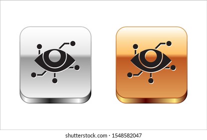 Black Virtual reality icon isolated on white background. Silver-gold square button. Vector Illustration