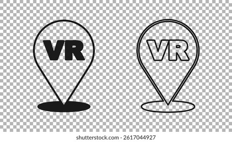 Black Virtual reality icon isolated on transparent background. Futuristic VR head-up display design.  Vector