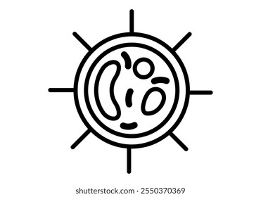 Black virus icon with internal parts