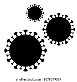 El icono del virus negro está aislado en un fondo blanco. Concepto de coronavirus, ilustración de material vectorial