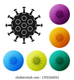 Black Virus icon isolated on white background. Corona virus 2019-nCoV. Bacteria and germs, cell cancer, microbe, fungi. Set icons in color circle buttons. Vector Illustration