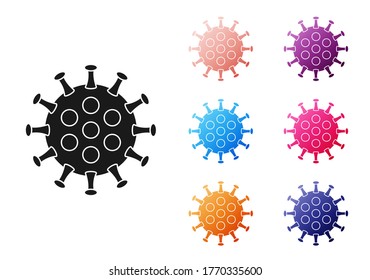 Black Virus icon isolated on white background. Corona virus 2019-nCoV. Bacteria and germs, cell cancer, microbe, fungi. Set icons colorful. Vector Illustration