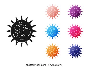 Black Virus icon isolated on white background. Corona virus 2019-nCoV. Bacteria and germs, cell cancer, microbe, fungi. Set icons colorful. Vector Illustration