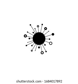 black virus, microbe, bacteria cell shape. connection line icon isolated on white.  Server or central database button. System links symbol. Molecule shape. 