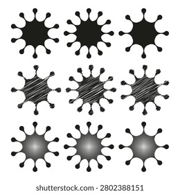 Black virus vector particle features abstract medical science biology. Star sunburst shape decorates modern healthcare background. eps 10