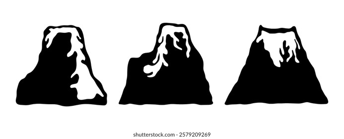 Black volcano. Flat volcanic eruption