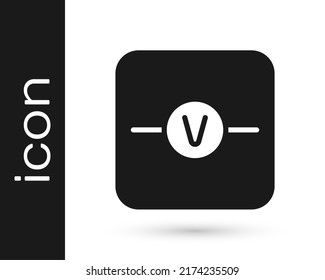 Black Voltmeter Electronic Component Icon Isolated On White Background. Electricity Physics Scheme For Education.  Vector