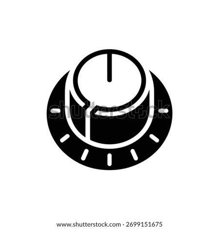 A black volume knob icon over a transparent background. Round shape control switch has ticks around the perimeter.