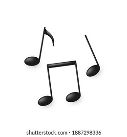 Black volume music note symbols or icons. Vector illustration isolated on white 