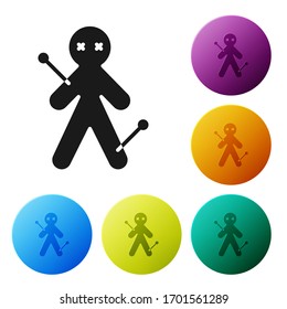 Black Voodoo doll icon isolated on white background. Set icons in color circle buttons. Vector Illustration