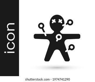Black Voodoo doll icon isolated on white background. Happy Halloween party.  Vector