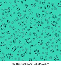 Black Voodoo doll icon isolated seamless pattern on green background. Happy Halloween party.  Vector
