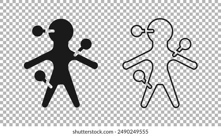 Black Voodoo doll icon isolated on transparent background.  Vector