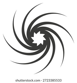 Movimento de vórtice preto. Giro ornamentado. Logotipo geométrico