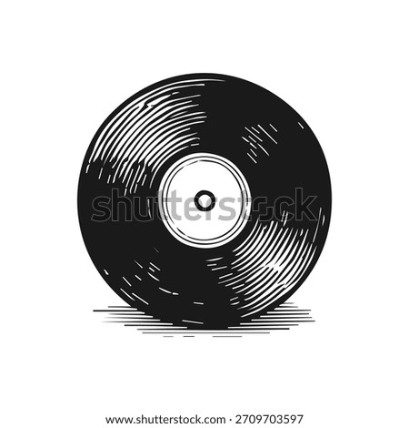 Black vynil record icon. Hand drawn engraved sketch illustration.