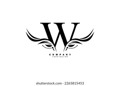 Black W letter logo design with wing shaped feather ornament. monogram emblem, typography logo. initial letter.suitable for logos of business, boutique, company, fashion, hotel, etc