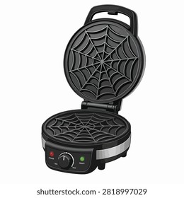 Black waffle maker with spider web design pattern