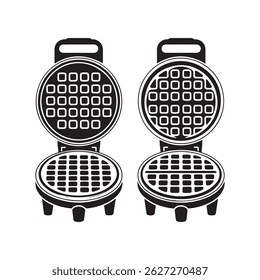 Black Waffle Makers Silhouettes Clipart – Open Waffle Iron, Waffle Cooking Icons, Kitchen Appliance Set


