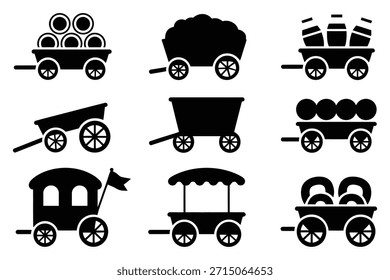 Black wagons carrying various loads cart transport