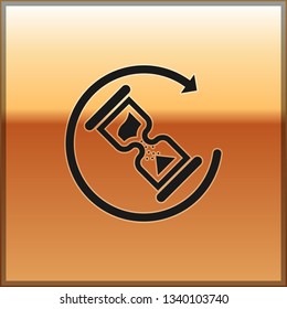Black Waiting icon isolated on gold background. Wait time icon. Hourglass clock. Vector Illustration