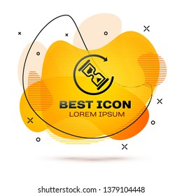 Black Waiting icon isolated on white background. Wait time icon. Hourglass clock. Fluid color banner. Vector Illustration