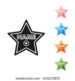 Black walk of fame star on celebrity boulevard icon isolated on white background. Famous sidewalk, boulevard actor. Set icons colorful. Vector Illustration