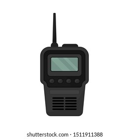 Black walkie talkie with antenna. Vector illustration.