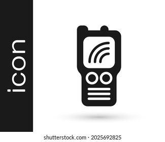 Black Walkie talkie icon isolated on white background. Portable radio transmitter icon. Radio transceiver sign.  Vector