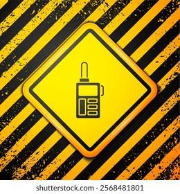 Black Walkie talkie icon isolated on yellow background. Portable radio transmitter icon. Radio transceiver sign. Warning sign. Vector