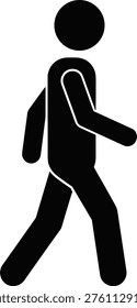 Black walking man silhouette icon for pedestrian motion, human activity symbol, street traffic safety, movement progress, active lifestyle,
