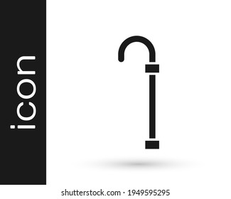 Black Walking stick cane icon isolated on white background.  Vector