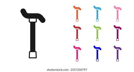 Black Walking stick cane icon isolated on white background. Set icons colorful. Vector