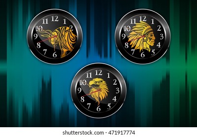 Black Wall clock analog abstract background.Vector