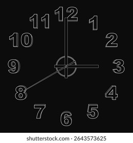 Black wall clock with clean white numbers and sleek metal hands, showing the current time. The minimalist design features a smooth circular face and a thin black frame.