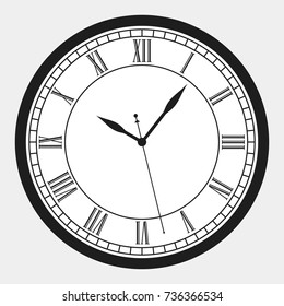 Black wall clock Roman numeral, Elegant old vintage clock-face. Vector