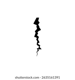 Black wall crack icon on white background for damage, construction, and warning design concepts.