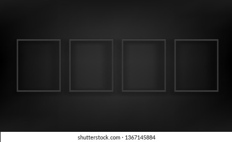 Black wall with black frames. Vector illustration